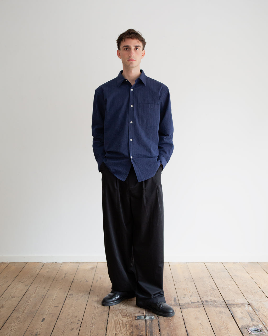 Arne Shirt -  Dark Blue Seersucker
