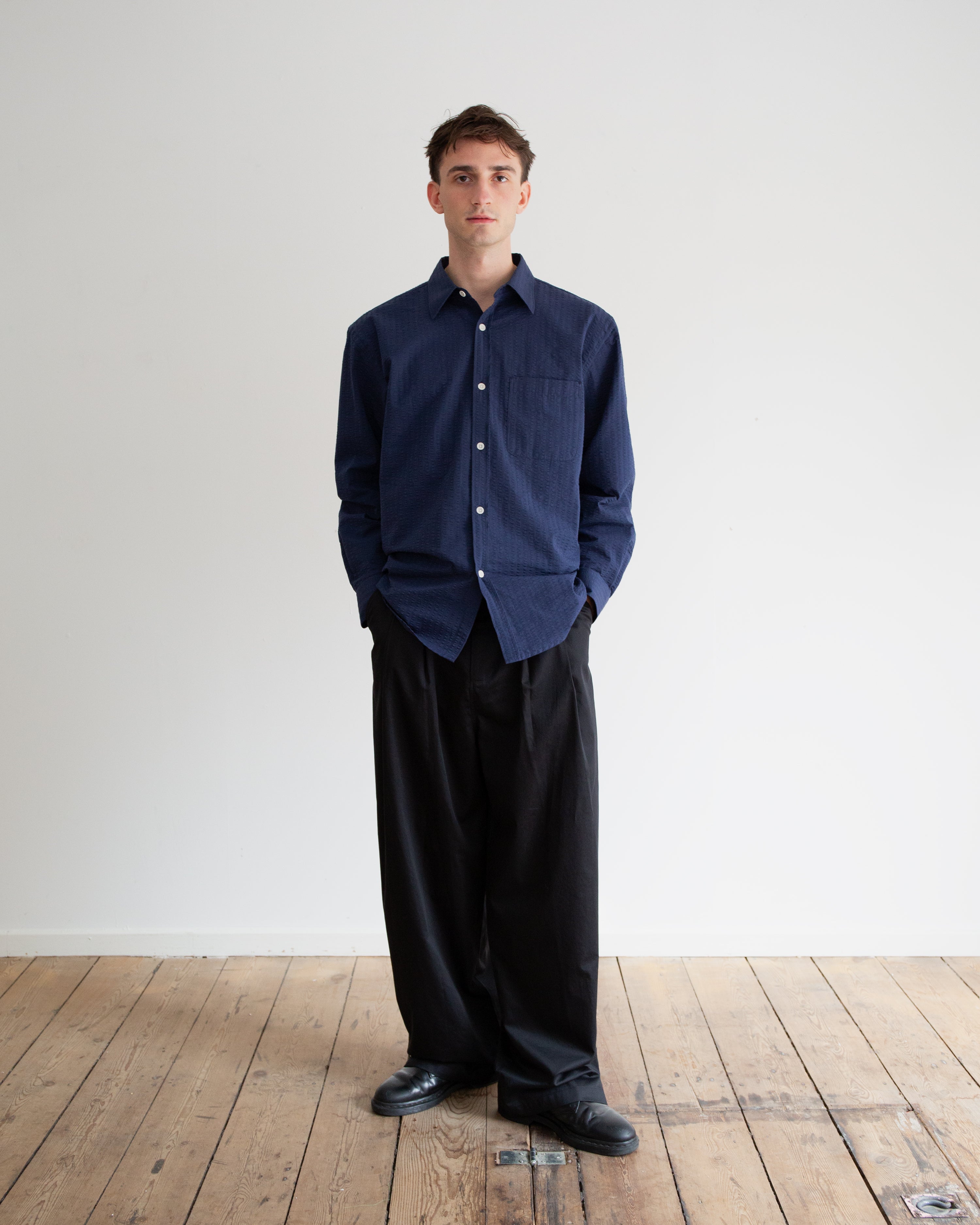 Arne Shirt -  Dark Blue Seersucker