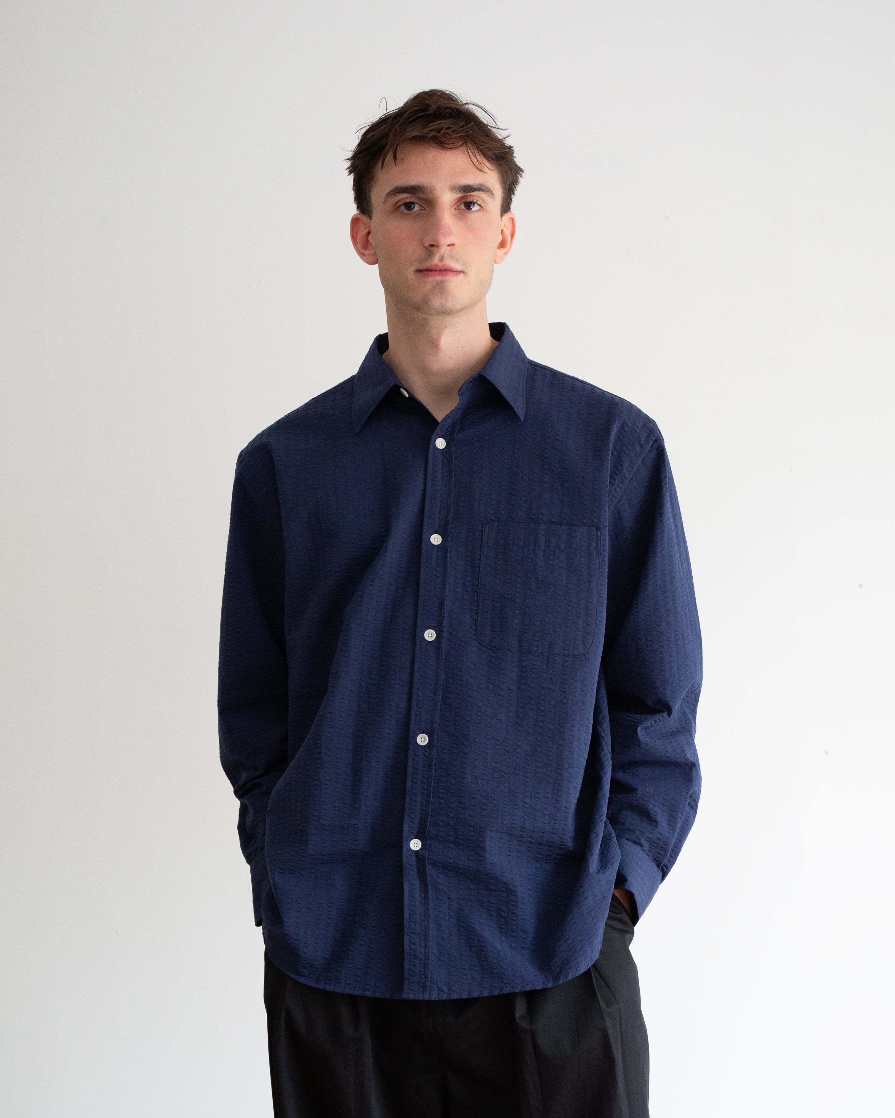 Arne Shirt -  Dark Blue Seersucker