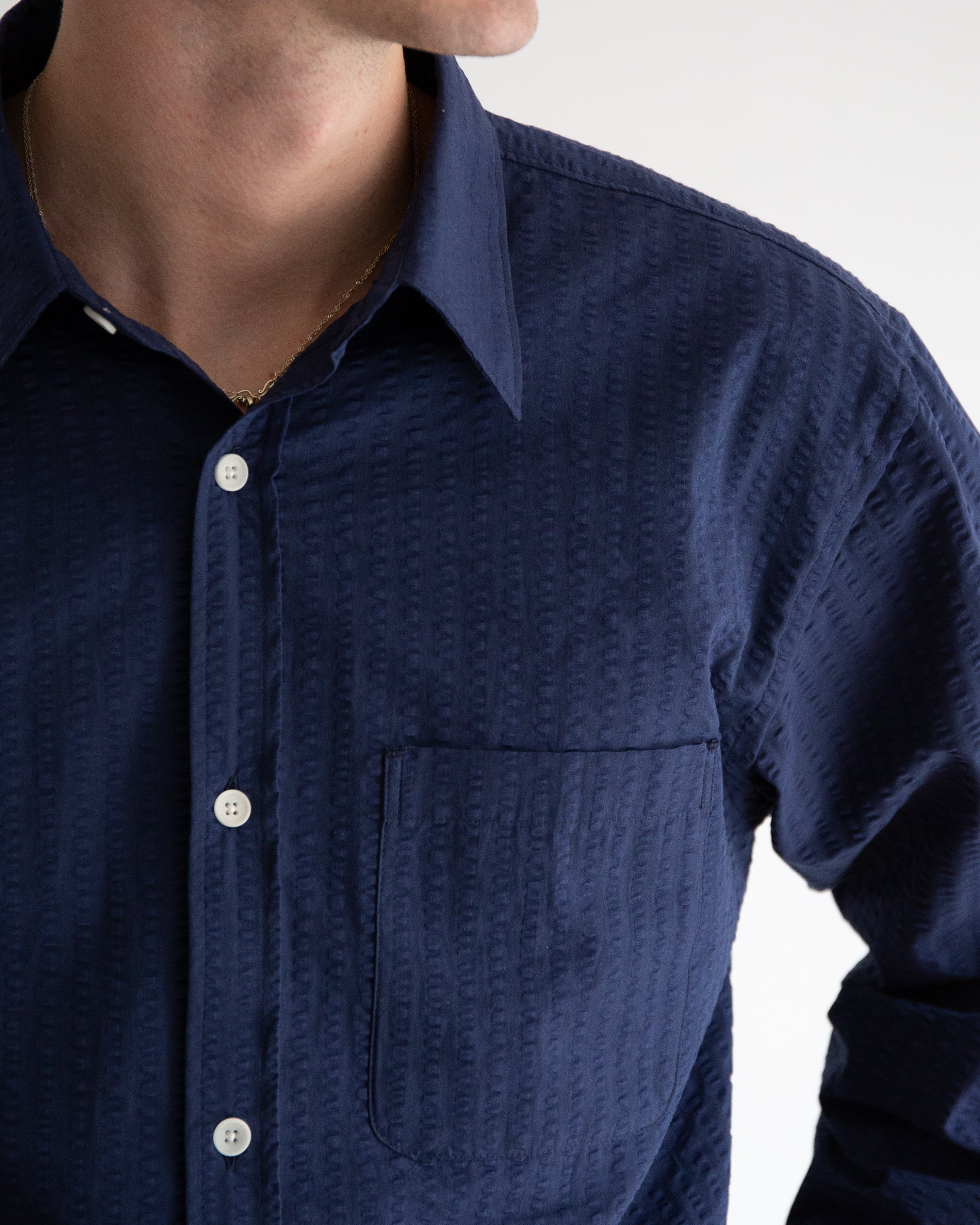 Arne Shirt -  Dark Blue Seersucker
